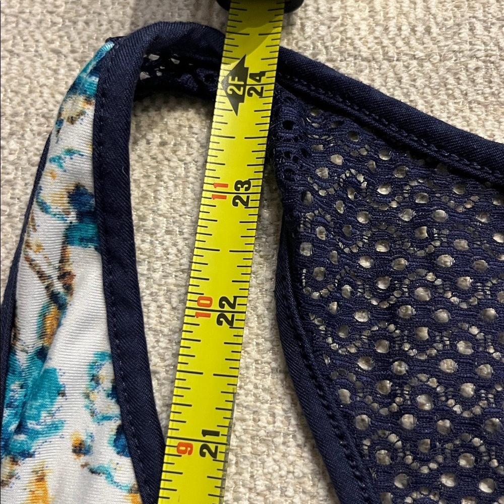 Patterned Racerback V-Neck Tank Top - Teal/White - Picture 4 of 5